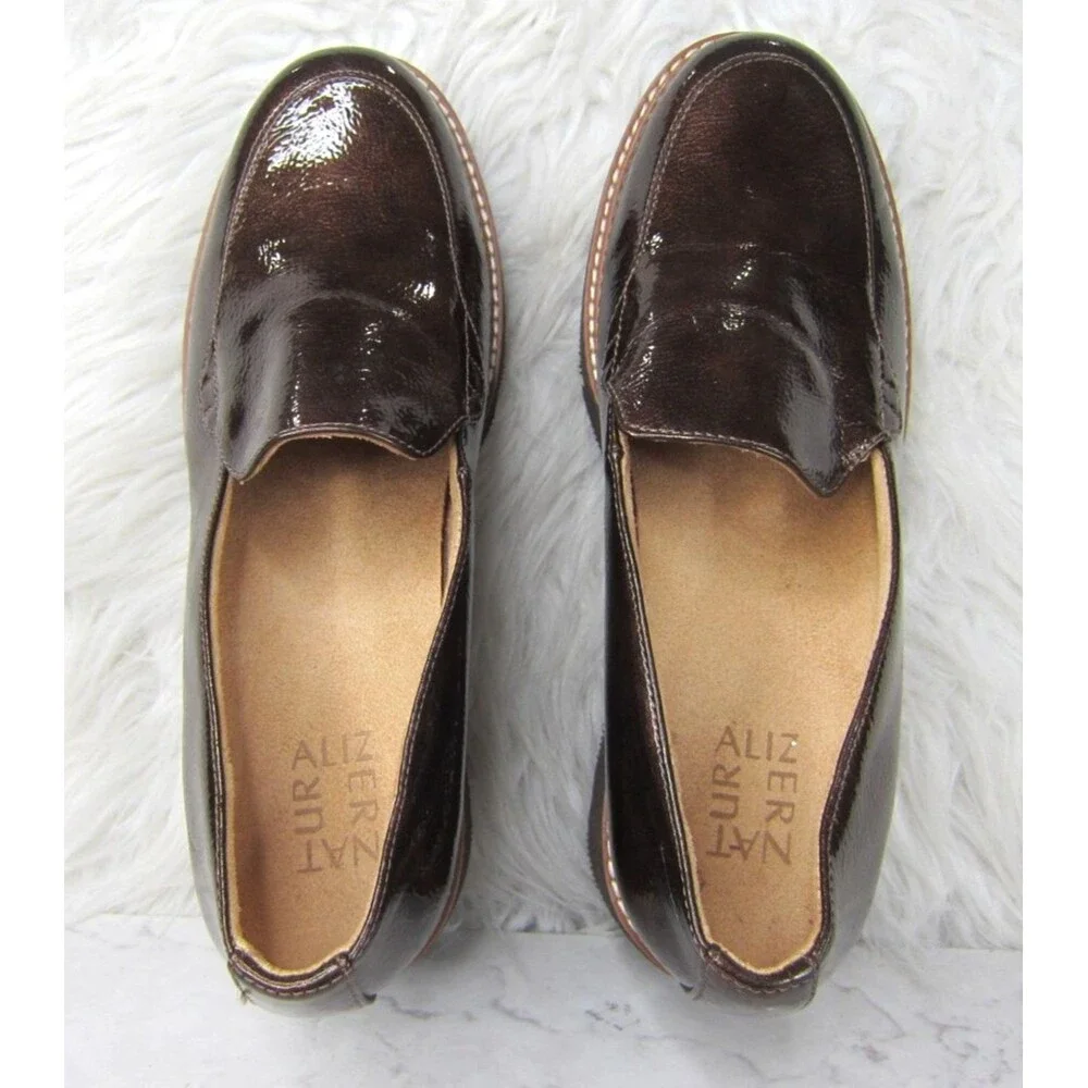 Naturalizer Cabaret Lug Sole Loafer Shoes Brown Patent Leather Women's Size 8 M